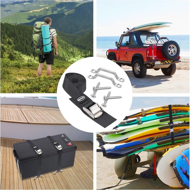 EXVITAL Battery Tie Down Strap Hold Down Kit, 1" x 48" Cooler Tie Down Kit with Non-Rusting Cam Buckle, Stainless Steel Bracket & SS Screws for RV Battery,Luggage Belt (4 Pack) - Image 5